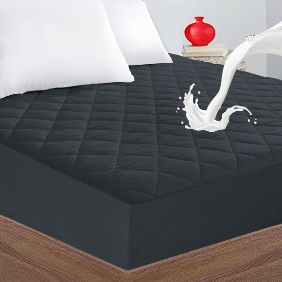 Quilted Fitted Cal King Mattress Pad Cover, Waterproof Mattress Protector, Grey - Picture 1 of 7
